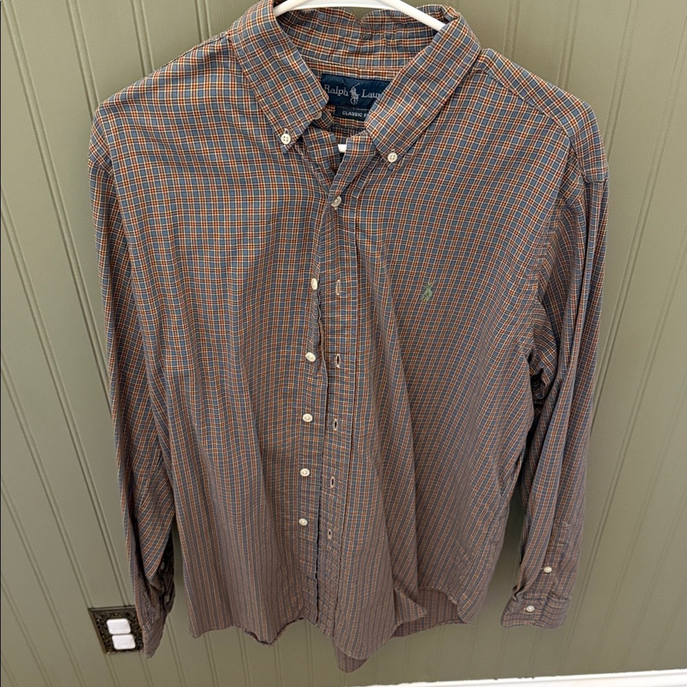 Ralph Lauren Men's Blue and Brown Plaid Shirt